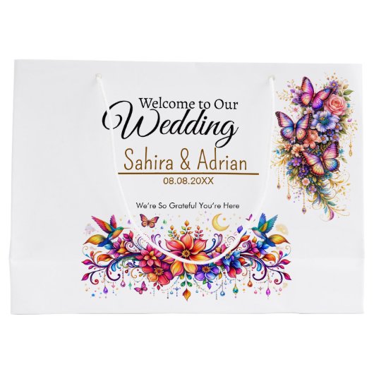 Butterfly Floral Gift Bag -Customization Available ラージペーパーバッグ (裏面)