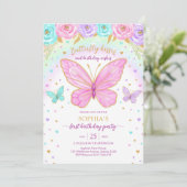 Butterfly Floral Girl Birthday Invitation 招待状 (スタンド正面)