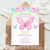 Butterfly Floral Girl Birthday Invitation 招待状