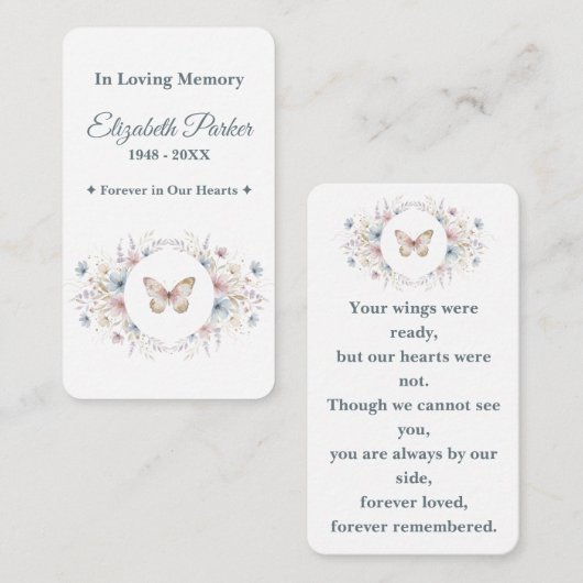 Butterfly Floral Memorial Prayer Card Template ノートカード (正面/裏面)