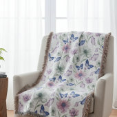 Butterfly Floral Pattern Throw Blanket スローブランケット