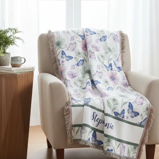 Butterfly Floral Pattern Throw Blanket スローブランケット