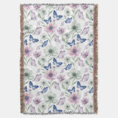 Butterfly Floral Pattern Throw Blanket スローブランケット (正面縦)