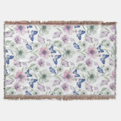 Butterfly Floral Pattern Throw Blanket スローブランケット (正面)
