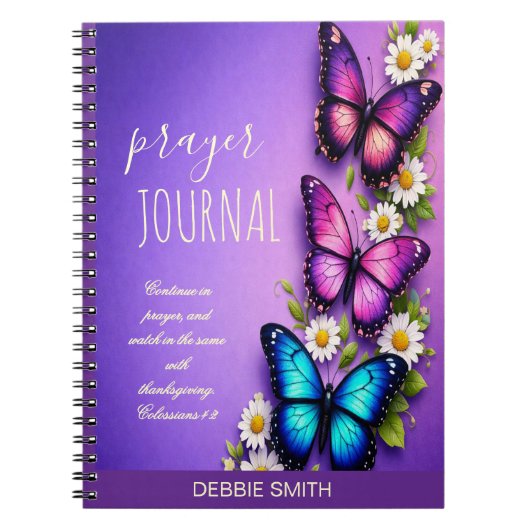 Butterfly Floral Personalized Prayer Journal ノートブック (正面)