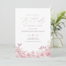 Butterfly Floral Pink Birthday 招待状