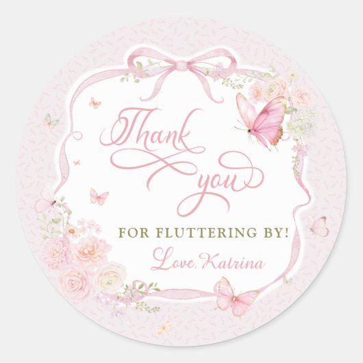 Butterfly Floral Thank You Fluttering By  ラウンドシール (正面)