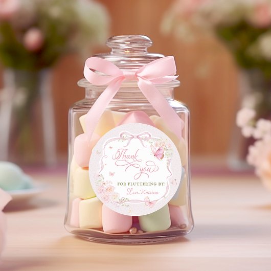 Butterfly Floral Thank You Fluttering By  ラウンドシール