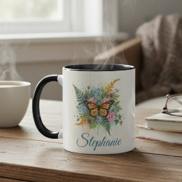 Butterfly Floral Wreath Two-Tone Coffee Mug マグカップ