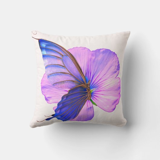 Butterfly Flower Throw Pillow クッション (裏面)