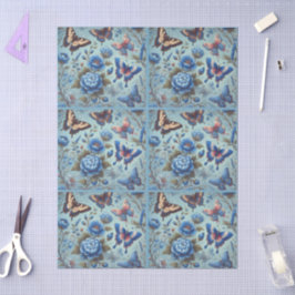 Butterfly Flowers Butterflies Blue Decoupage 薄葉紙