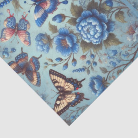Butterfly Flowers Butterflies Blue Decoupage 薄葉紙 (詳細)