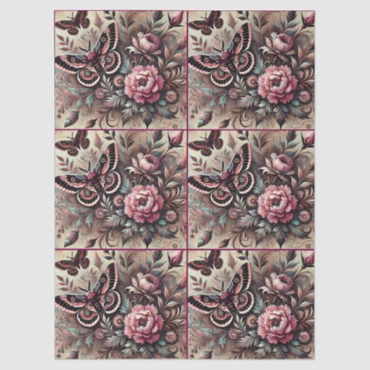 Butterfly Flowers Butterflies Whimsical Decoupage 薄葉紙 (正面)