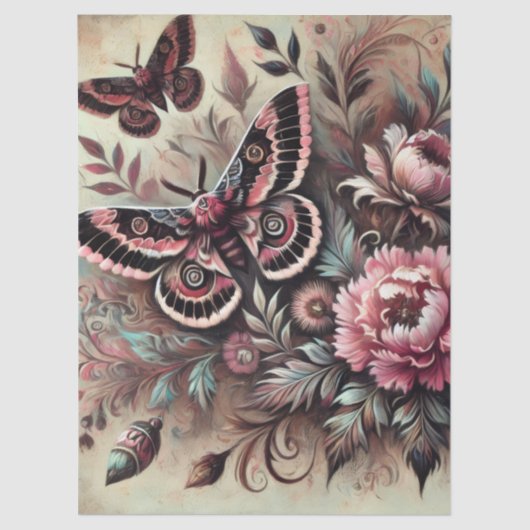 Butterfly Flowers Butterflies Whimsical Decoupage 薄葉紙 (正面)