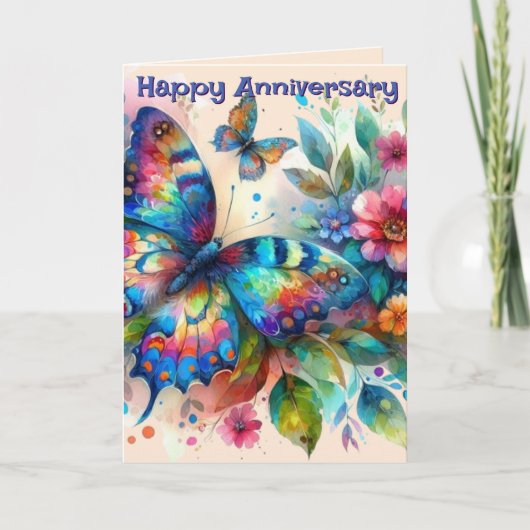 Butterfly Flowers Happy Anniversary Greeting Card カード (正面)