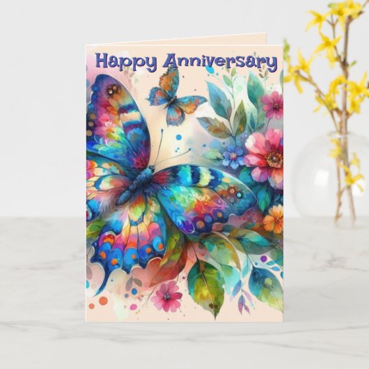 Butterfly Flowers Happy Anniversary Greeting Card カード (黄色い花)