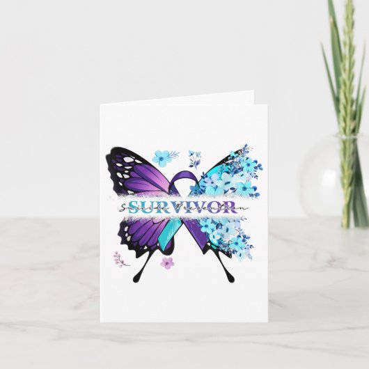 Butterfly Flowers Teal & Purple Ribbon Suicide カード (正面)