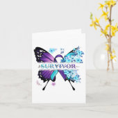 Butterfly Flowers Teal & Purple Ribbon Suicide カード (黄色い花)