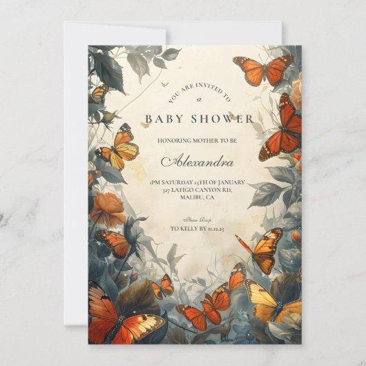 Butterfly Garden Baby Shower 招待状 (正面)