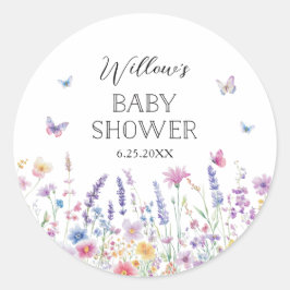 Butterfly Garden Baby Shower Favor Stickers ラウンドシール
