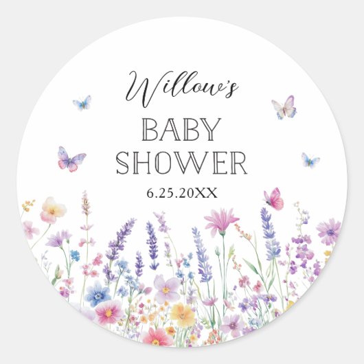 Butterfly Garden Baby Shower Favor Stickers ラウンドシール (正面)