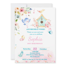 butterfly garden first birthday invitation