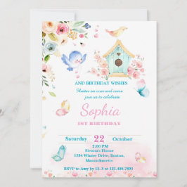 butterfly garden first birthday invitation 招待状