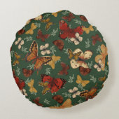 Butterfly Garden Fresh Green Pattern  ラウンドクッション (裏面)