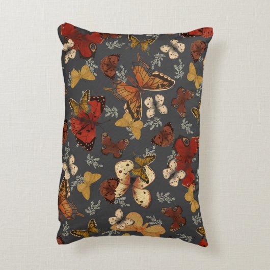 Butterfly Garden Grey Background Pattern  アクセントクッション (裏面(縦))