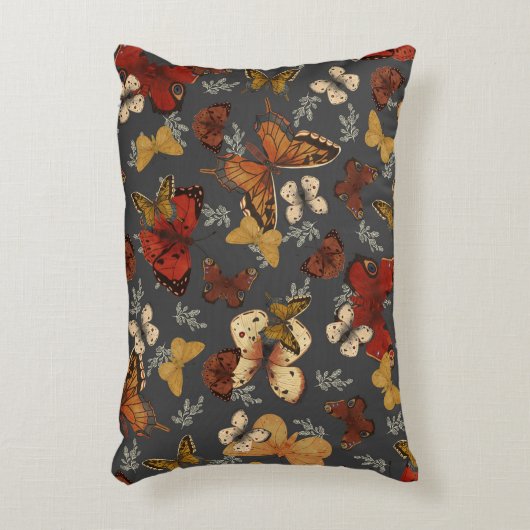 Butterfly Garden Grey Background Pattern  アクセントクッション (正面(垂直))