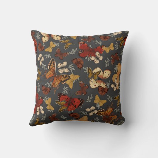 Butterfly Garden Grey Background Pattern  クッション (裏面)