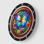 Butterfly Garden Stained Glass ラージ壁時計 (傾斜)