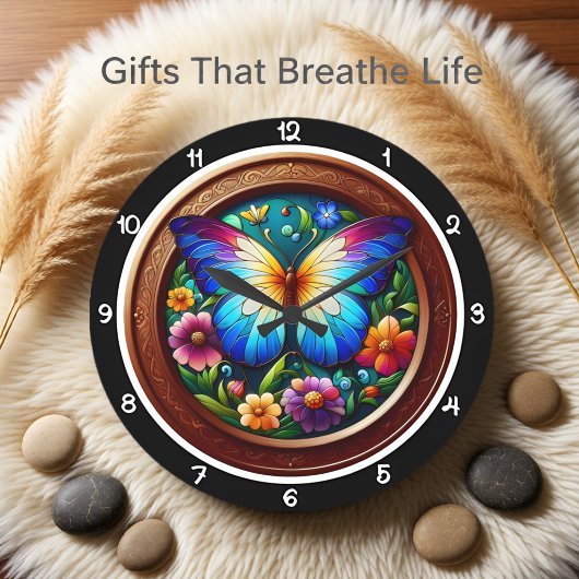 Butterfly Garden Stained Glass ラージ壁時計