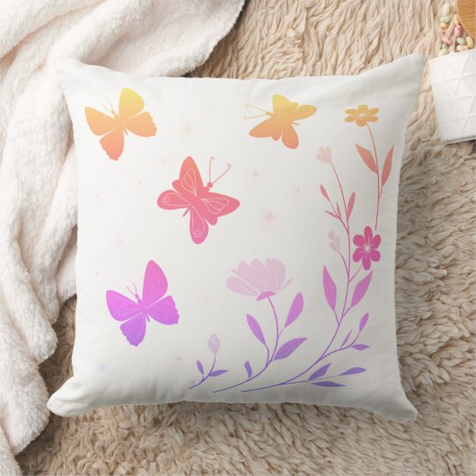 butterfly garden throw pillow クッション (ブランケット)