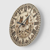 Butterfly Garden Wall Clock – Wood-Burned style  ラージ壁時計 (傾斜)