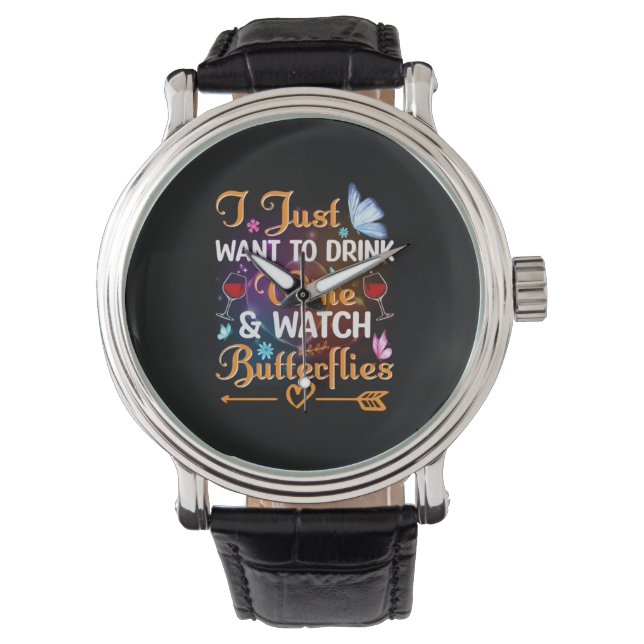 Butterfly Gift | Drink Wine Watch Butterflies 腕時計 (正面)