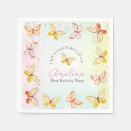 Butterfly Girl 1st Birthday Party Paper Napkins スタンダードカクテルナプキン