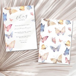 Butterfly Girl Baby Shower Watercolor Invitation 招待状