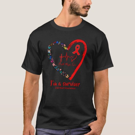 Butterfly Heart I'm A Survivor CHD Heart Disease A Tシャツ (正面)