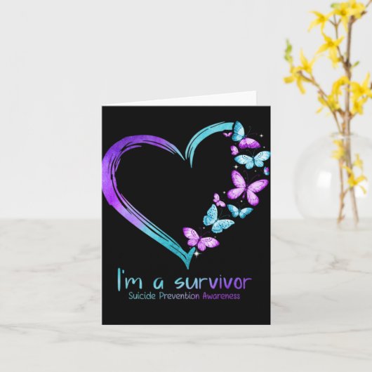 Butterfly Heart Im A Survivor Suicide Prevention  カード (黄色い花)