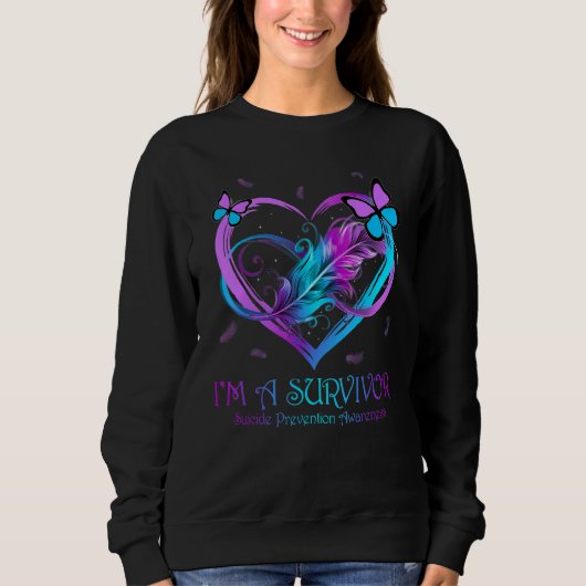 Butterfly Heart I'm A Survivor Suicide Prevention スウェットシャツ (正面)