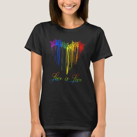 Butterfly Heart Rainbow Love Is Love LGBT Gay Lesb Tシャツ (正面)