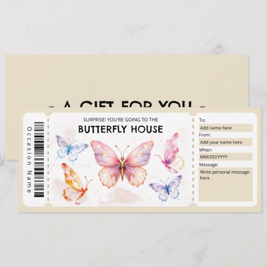  Butterfly House Gift Certificate 招待状 (正面/裏面)