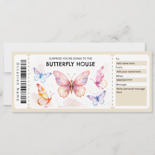  Butterfly House Gift Certificate 招待状 (正面)