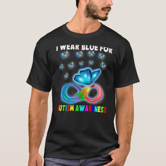 Butterfly I Wear Blue For Autism Awareness Funny Tシャツ (正面)