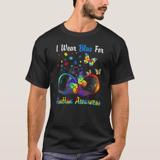Butterfly I Wear Blue For Autism Awareness Tシャツ (正面)