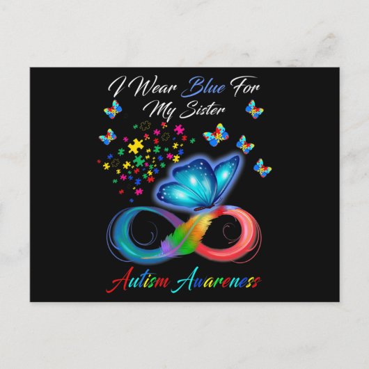 Butterfly I Wear Blue For My Sister Autism Awarene ポストカード (正面)