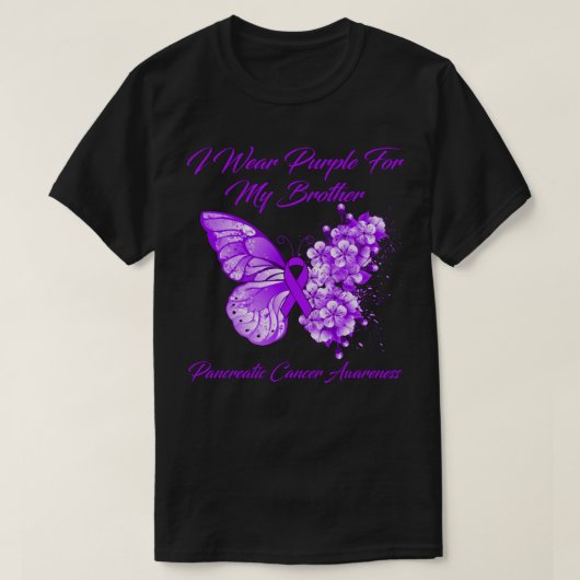 Butterfly I Wear Purple For My Brother Pancreatic  Tシャツ (デザイン正面)