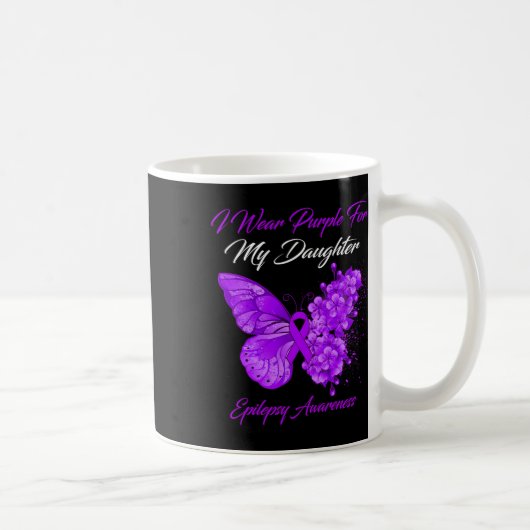 Butterfly I Wear Purple For My Daughter Epilepsy A コーヒーマグカップ (右)