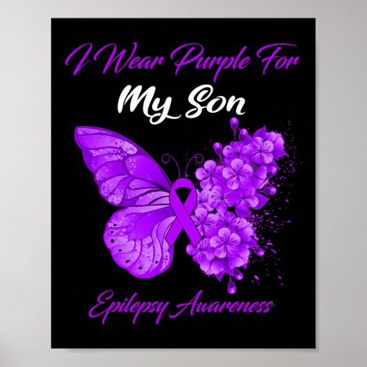Butterfly I Wear Purple For My Son Epilepsy Awaren ポスター (正面)